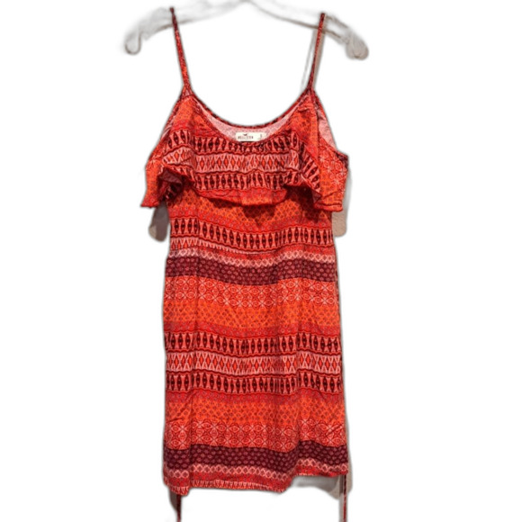 Hollister spaghetti strap dress tunic tie back belt pink boho print women's sz S - Picture 1 of 9